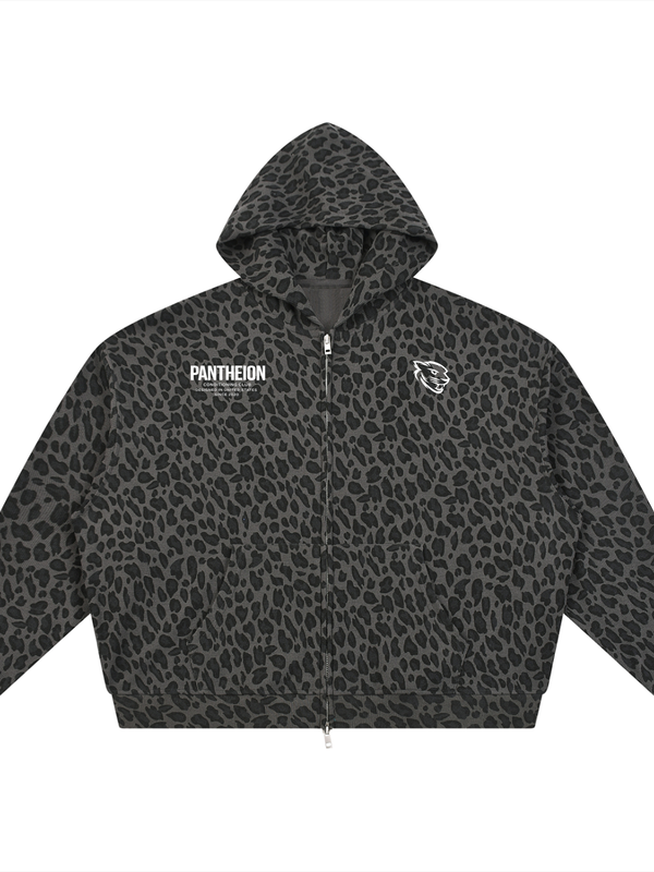 Conditioning Leopard Print Waffle Full Zip Hoodie
