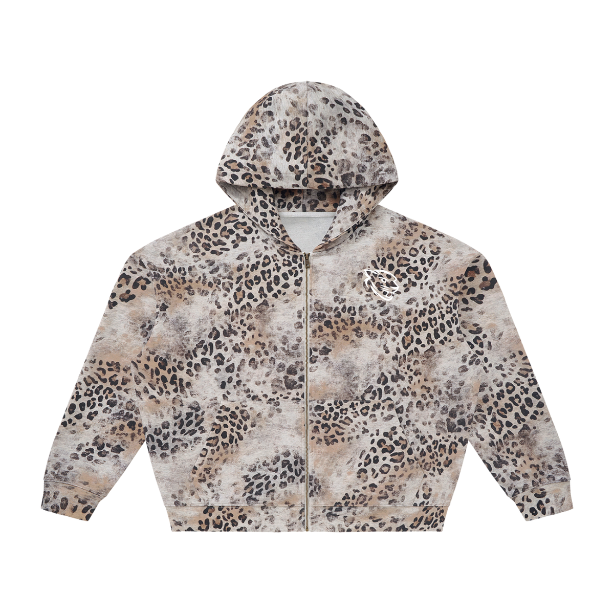 Unisex Vintage Wash Leopard Full Zip Hoodie