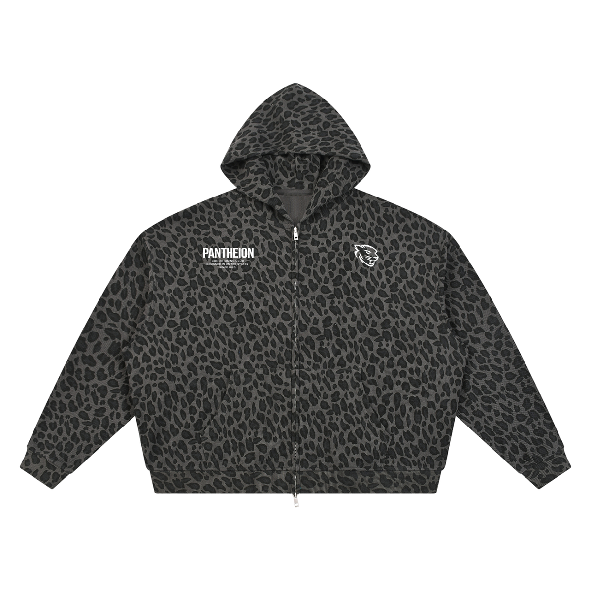 Conditioning Leopard Print Waffle Full Zip Hoodie